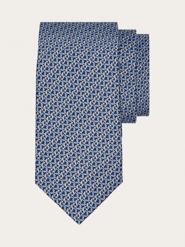 Ferragamo Men's Gancini Print Silk Tie - Blue | Quick Ship!
