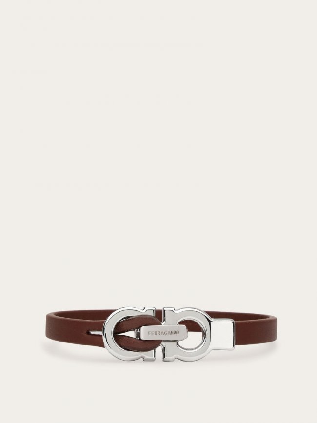 Ferragamo Men's Gancini Bracelet - Brown (Size 19) | Quick Ship!