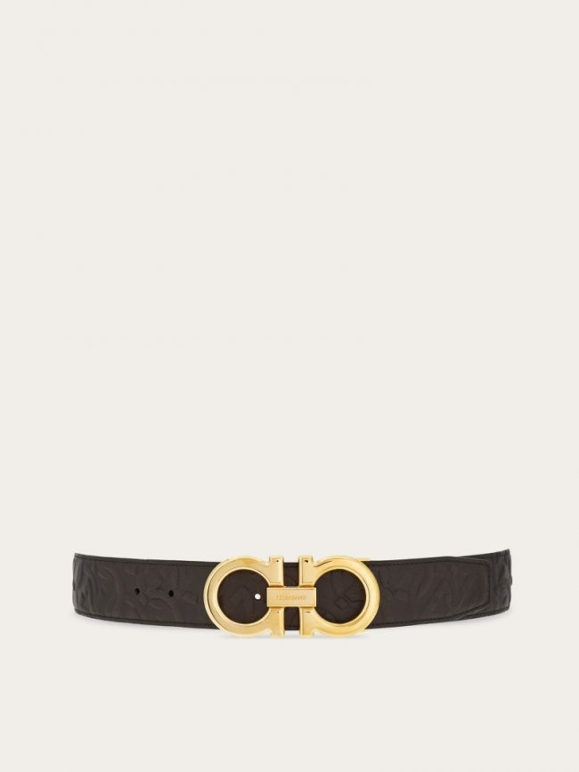 Ferragamo Men's Reversible And Adjustable Gancini Belt - Dark Brown/Black | Quick Ship!