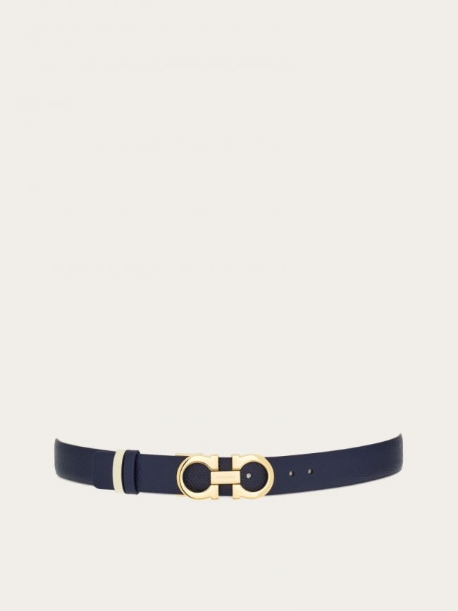 Ferragamo Women's Reversible And Adjustable Gancini Belt - Midnight Blue/Mascarpone | Quick Ship!