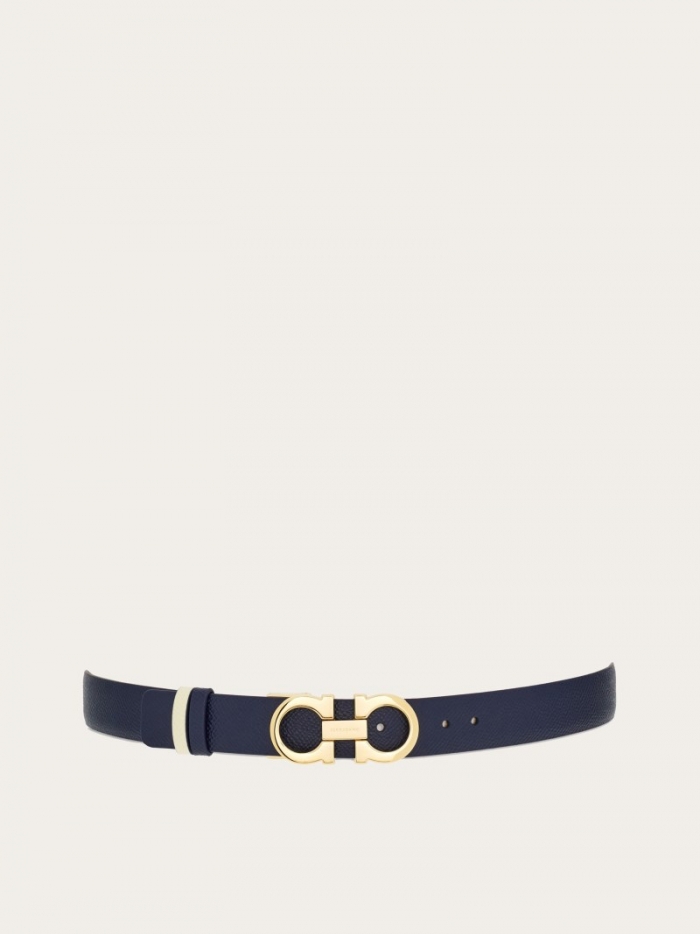 Ferragamo Women's Reversible And Adjustable Gancini Belt - Midnight Blue/Mascarpone | Quick Ship!