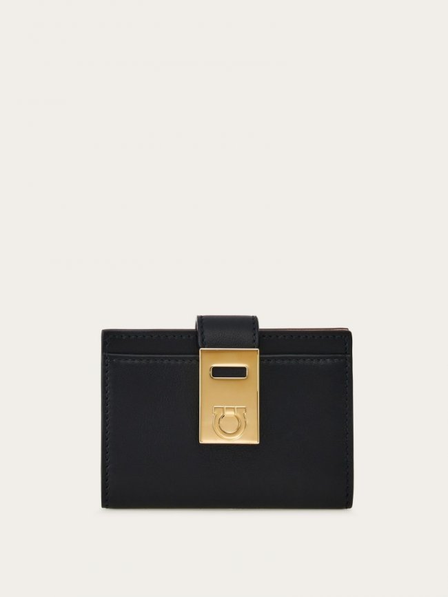Ferragamo Women's Hug Two-Tone Credit Card Holder - Black/Nylund Pink | Quick Ship!