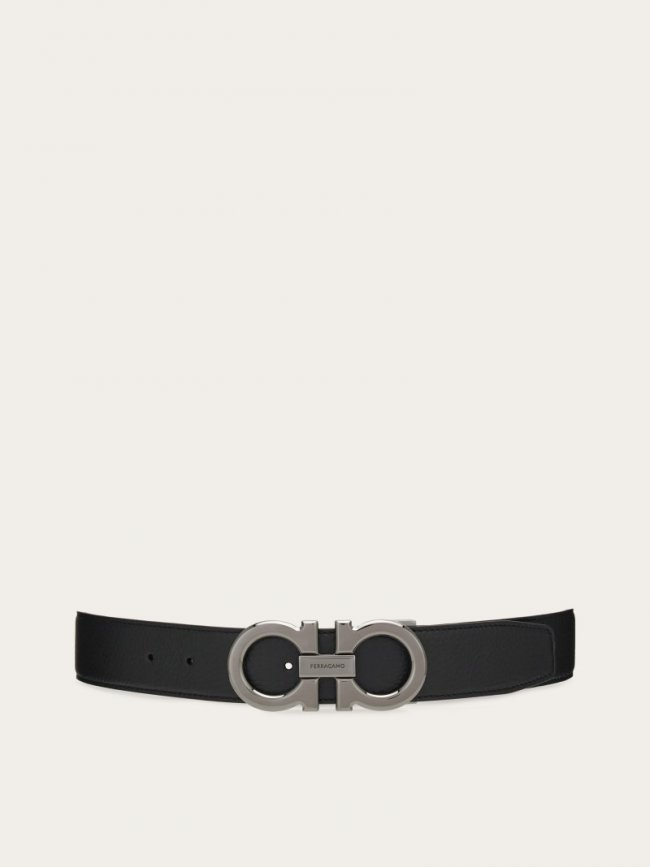 Ferragamo Men's Reversible And Adjustable Gancini Belt - Black/Dark Brown | Quick Ship!