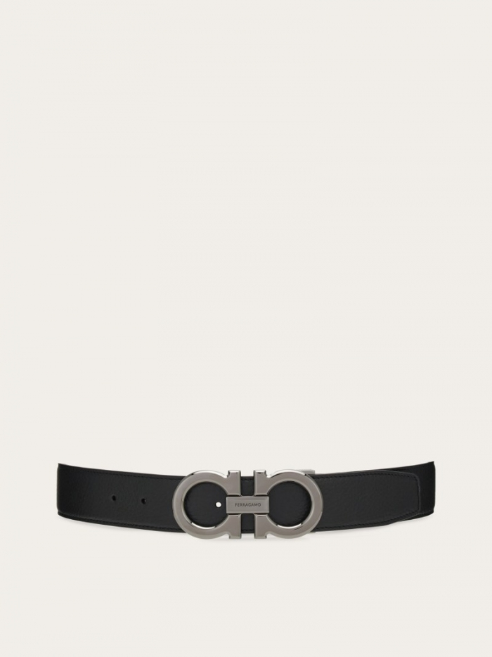 Ferragamo Men's Reversible And Adjustable Gancini Belt - Black/Dark Brown | Quick Ship!