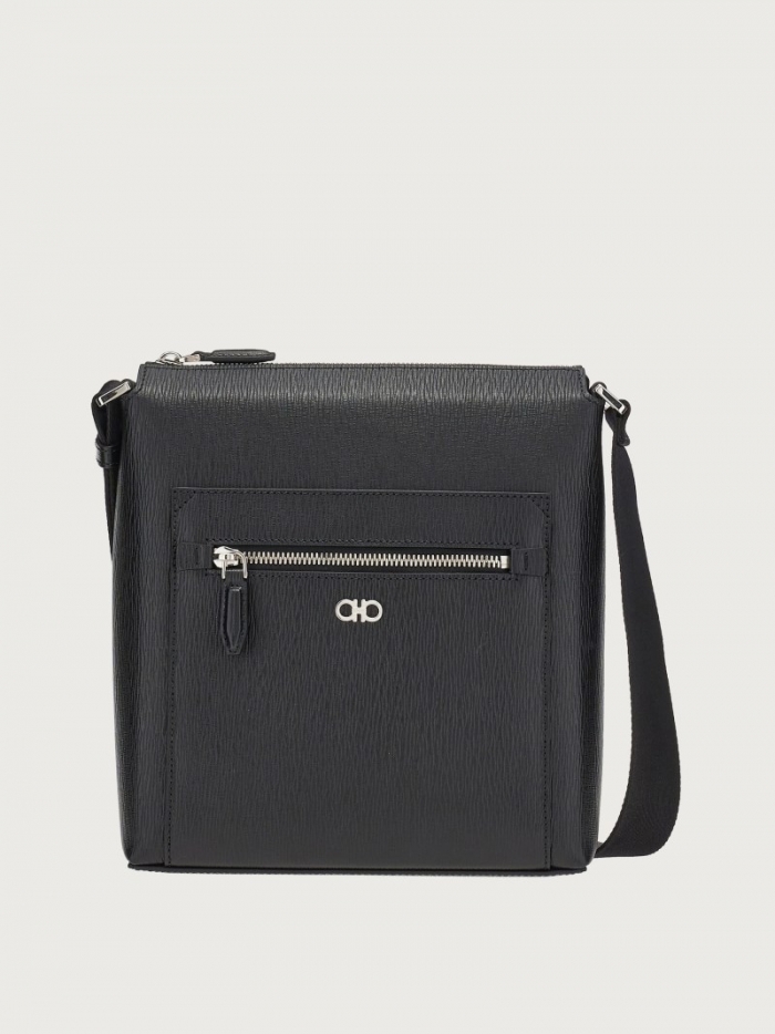 Ferragamo Men's Gancini Cross Body Bag - Black | Quick Ship!
