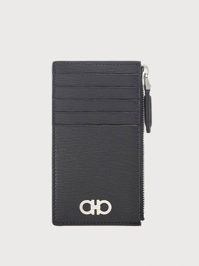 Ferragamo Men's Gancini Credit Card Holder - Black/Ferragamo Red | Quick Ship!