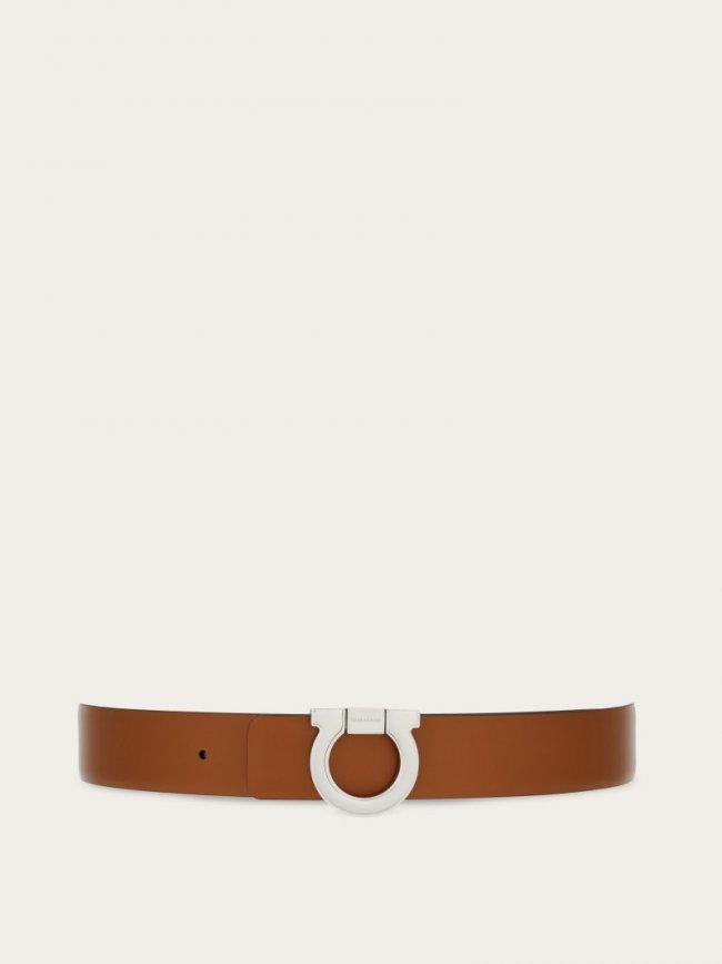 Ferragamo Men's Fixed Reversible Gancini Belt - Dark Leather/Black | Quick Ship!
