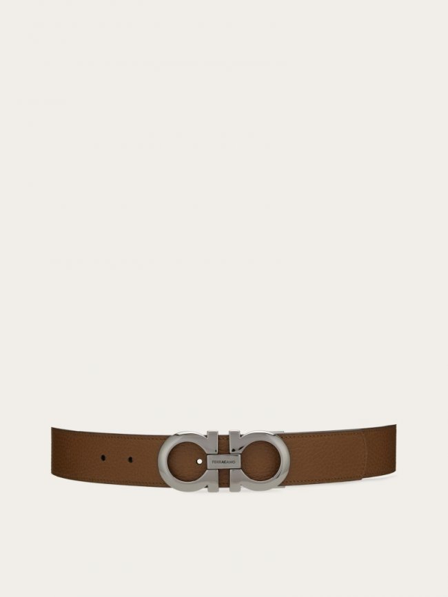 Ferragamo Men's Reversible And Adjustable Gancini Belt - Brown Sugar/Black | Quick Ship!