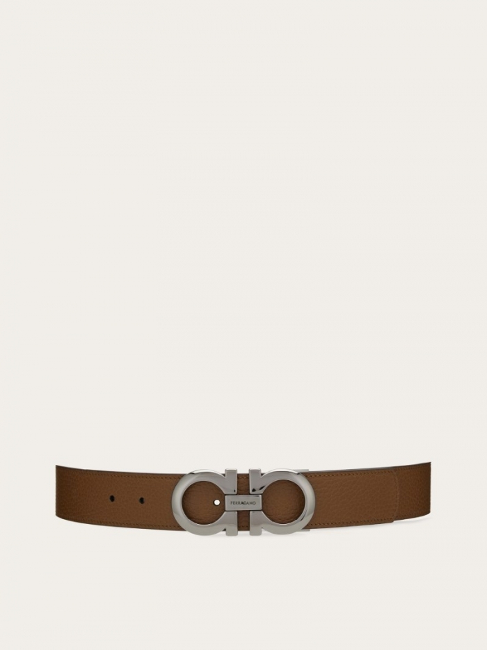 Ferragamo Men's Reversible And Adjustable Gancini Belt - Brown Sugar/Black | Quick Ship!