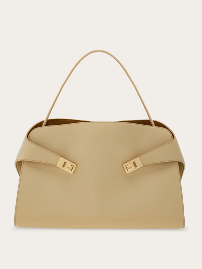 Ferragamo Women's Hug Soft Bicolor Shoulder Bag - Stone | Quick Ship!