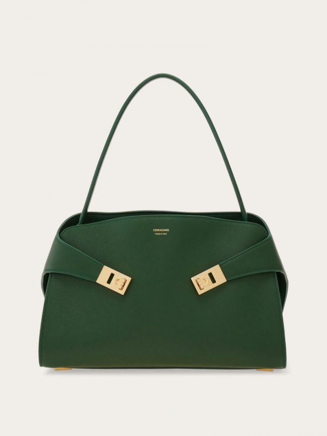 Ferragamo Women's Hug Soft Bicolor Shoulder Bag - Forest Green | Quick Ship!