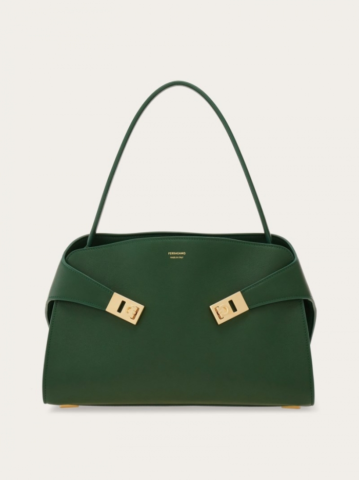 Ferragamo Women's Hug Soft Bicolor Shoulder Bag - Forest Green | Quick Ship!
