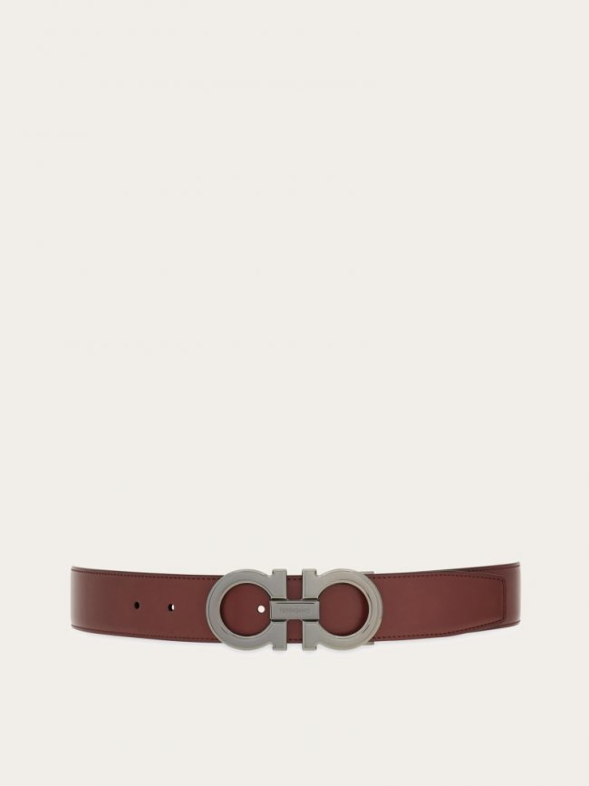 Ferragamo Men's Reversible And Adjustable Gancini Belt - Burgundy/Black | Quick Ship!