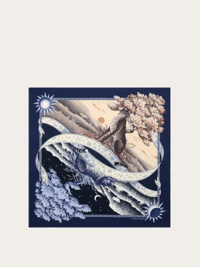 Ferragamo Women's Day &Amp; Night Print Silk Foulard - Blue/Black | Quick Ship!