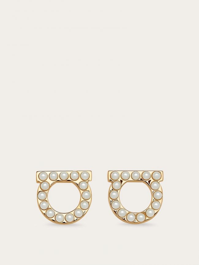 Ferragamo Women's Gancini Pearls Earrings - Gold | Quick Ship!