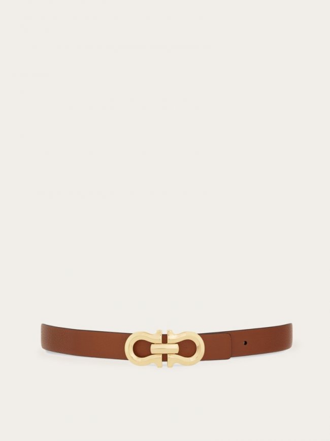 Ferragamo Women's Reversible Gancini Belt - Cognac/Black | Quick Ship!