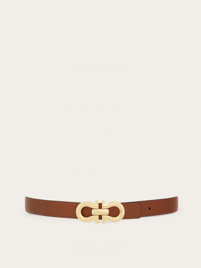 Ferragamo Women's Reversible Gancini Belt - Cognac/Black | Quick Ship!