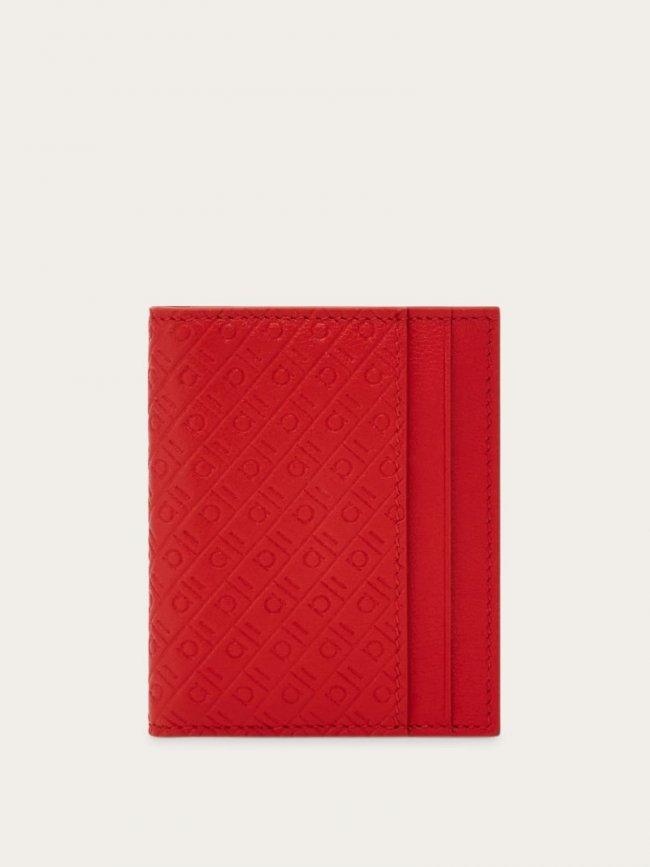 Ferragamo Men's Monogram Credit Card Holder - Flame Red | Quick Ship!