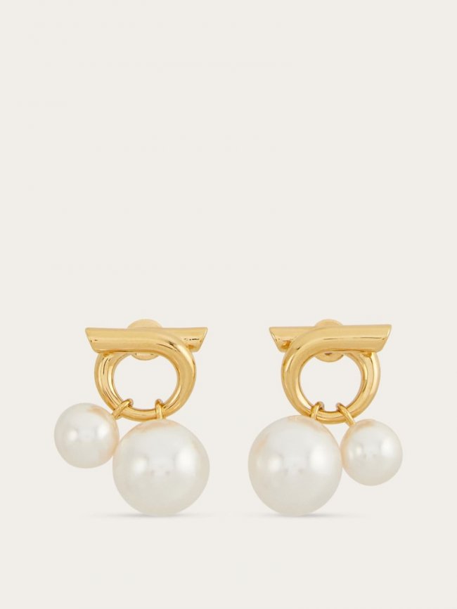 Ferragamo Women's Double Pearl Earrings - Gold | Quick Ship!