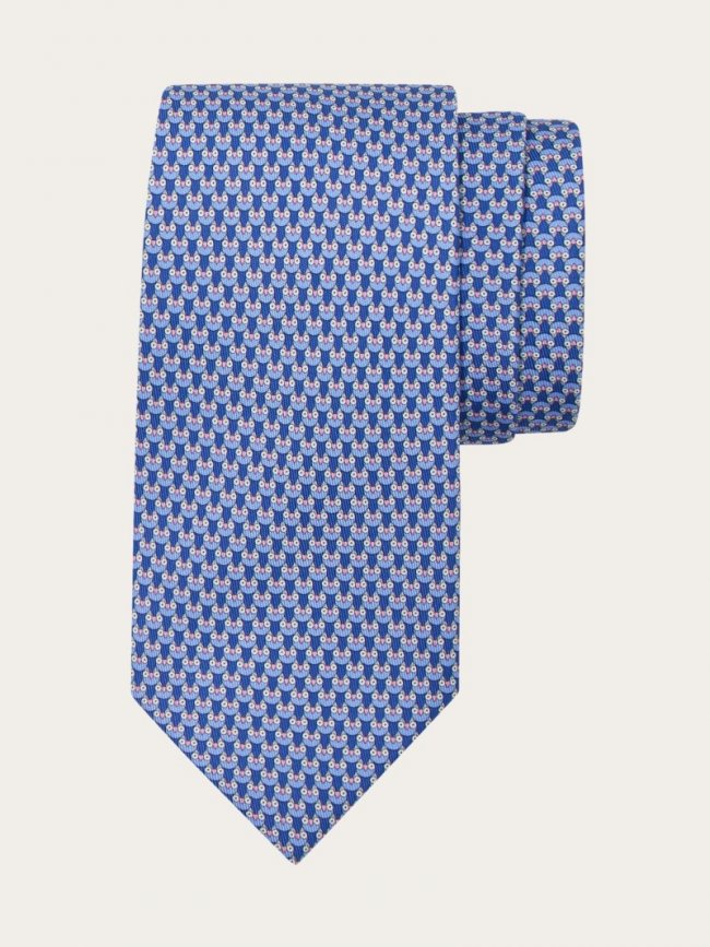 Ferragamo Men's Owl Print Silk Tie - Bluette | Quick Ship!