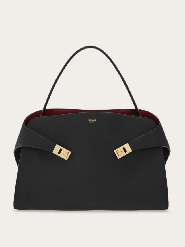 Ferragamo Women's Hug Soft Bicolor Shoulder Bag - Black/Burgundy | Quick Ship!