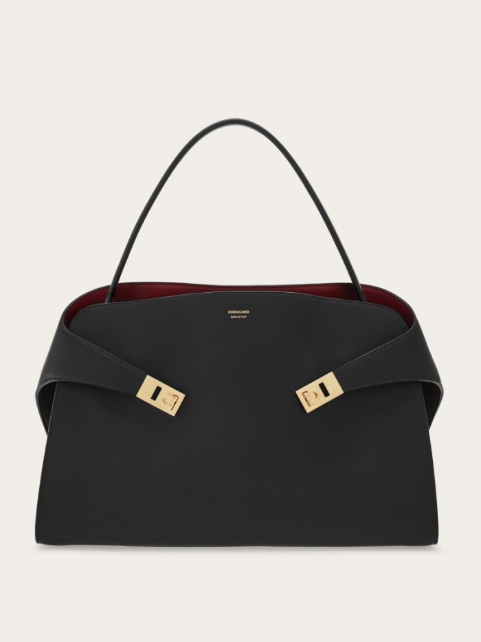 Ferragamo Women's Hug Soft Bicolor Shoulder Bag - Black/Burgundy | Quick Ship!