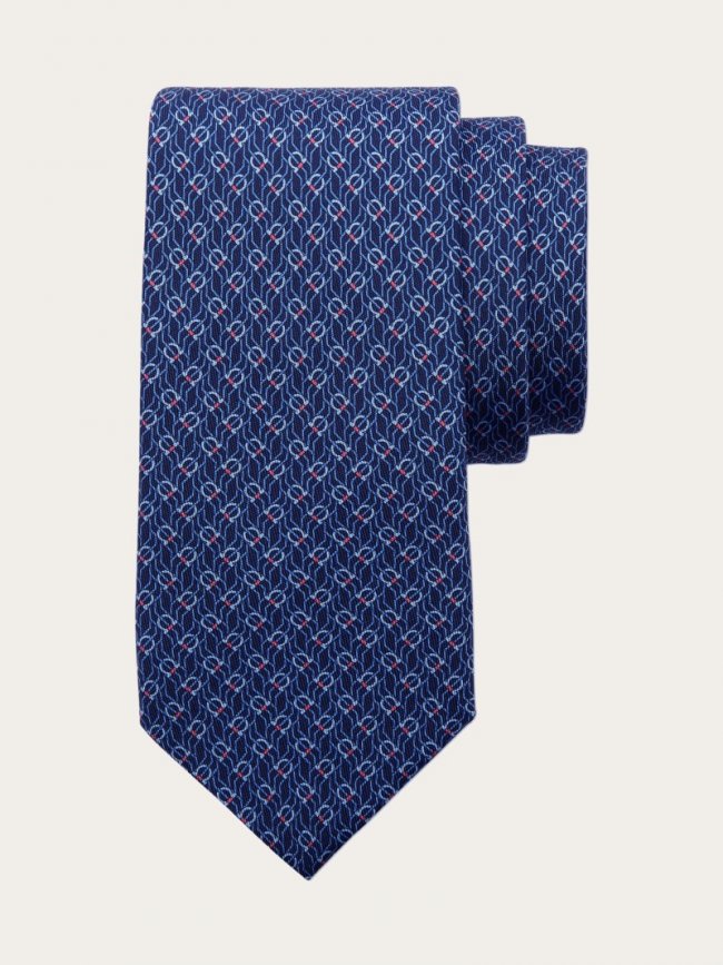 Ferragamo Men's Tetris Print Silk Tie - Navy Blue | Quick Ship!
