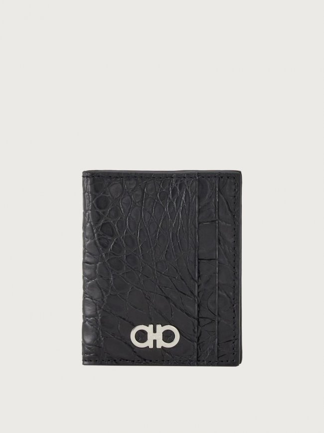 Ferragamo Men's Gancini Credit Card Holder - Black | Quick Ship!