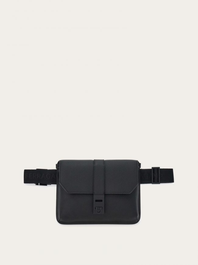 Ferragamo Men's Belt Bag With Gancini Buckles - Black | Quick Ship!