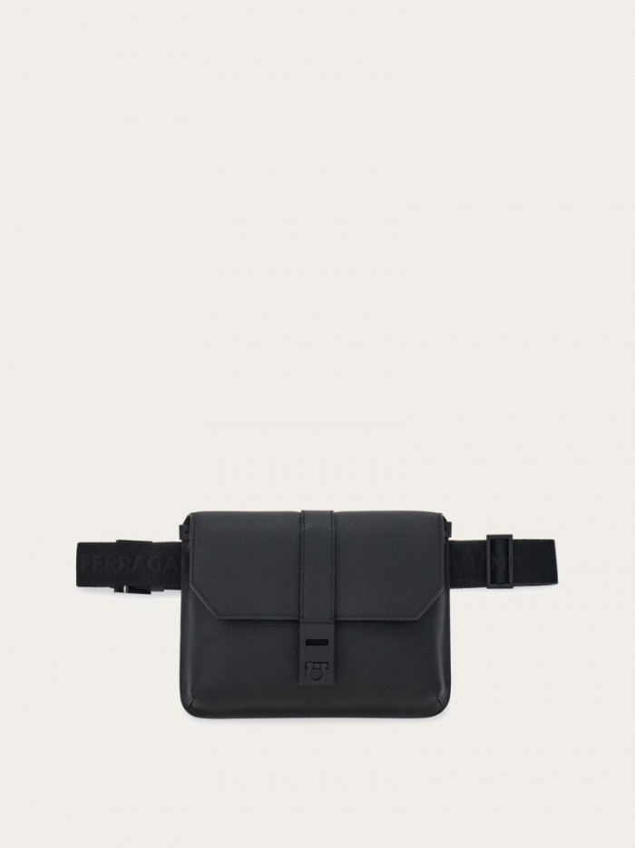 Ferragamo Men's Belt Bag With Gancini Buckles - Black | Quick Ship!