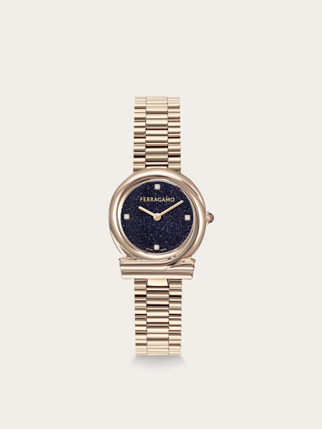 Ferragamo Women's Gancini Twisted Watch - Ip Rose Gold/Blue | Quick Ship!