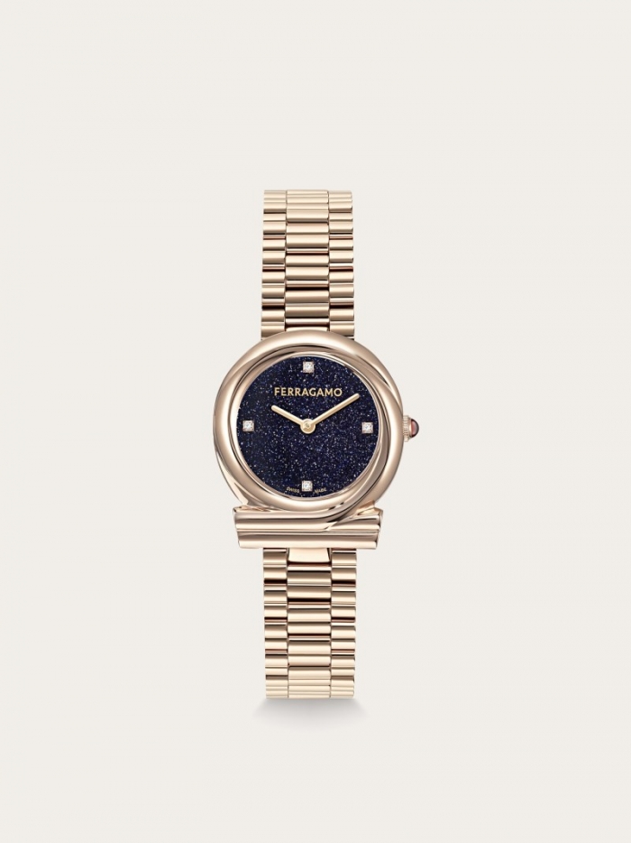 Ferragamo Women's Gancini Twisted Watch - Ip Rose Gold/Blue | Quick Ship!