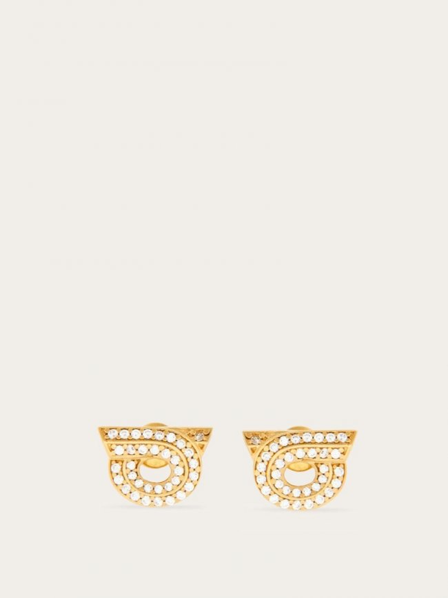 Ferragamo Women's Gancini Earrings With Rhinestones - Gold (Size 14) | Quick Ship!