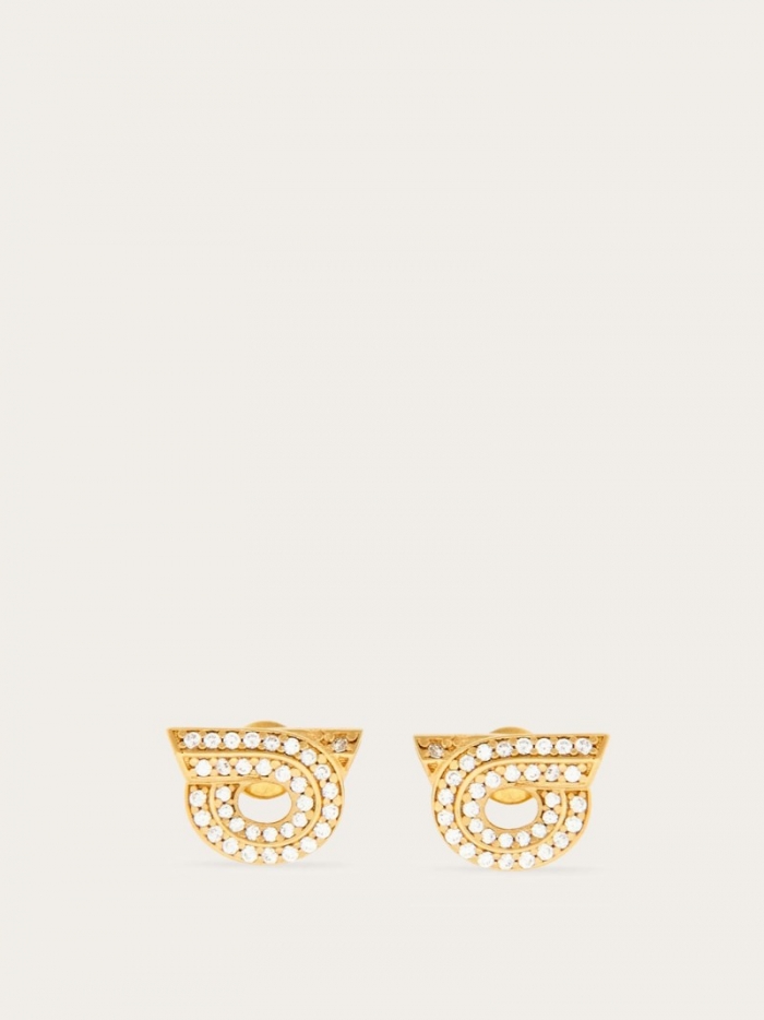 Ferragamo Women's Gancini Earrings With Rhinestones - Gold (Size 14) | Quick Ship!