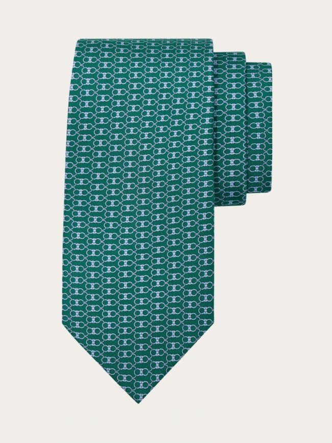 Ferragamo Men's Gancini Print Silk Tie - Green | Quick Ship!