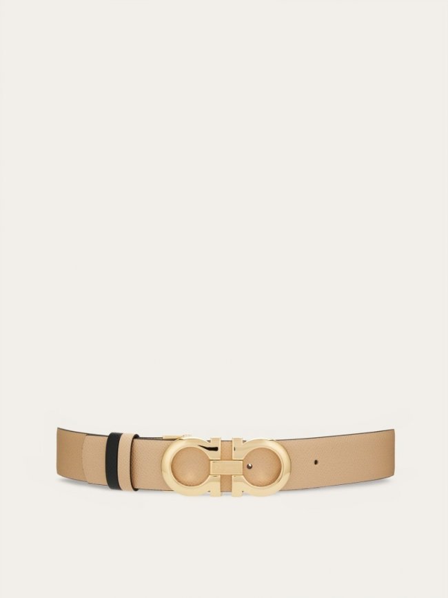 Ferragamo Women's Reversible And Adjustable Gancini Belt - Macadamia/Black | Quick Ship!