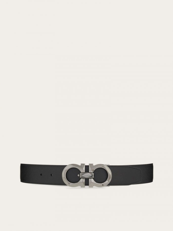 Ferragamo Men's Reversible And Adjustable Gancini Belt - Black/Testa Di Moro | Quick Ship!