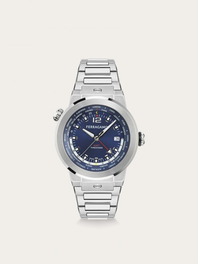 Ferragamo Men's F-80 Gmt Watch - Stainless Steel/Blue | Quick Ship!