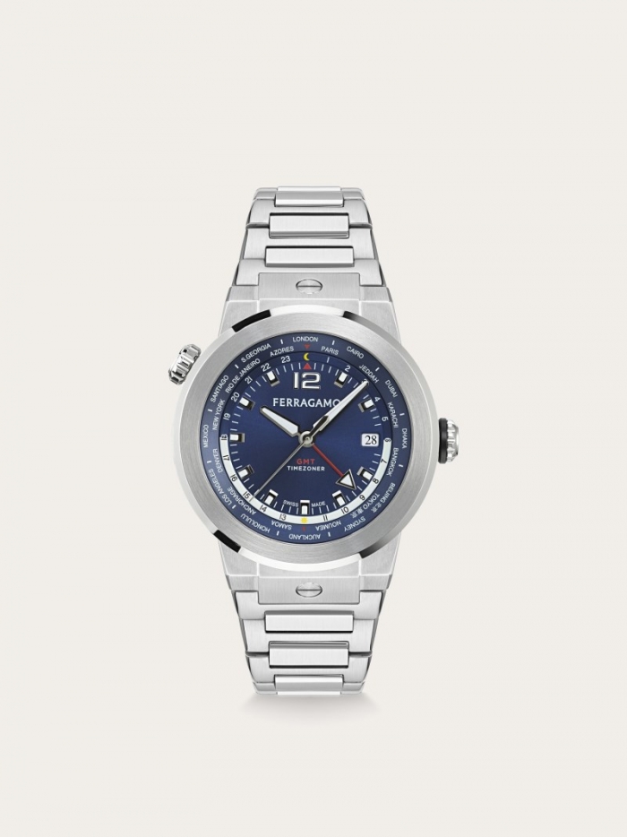 Ferragamo Men's F-80 Gmt Watch - Stainless Steel/Blue | Quick Ship!
