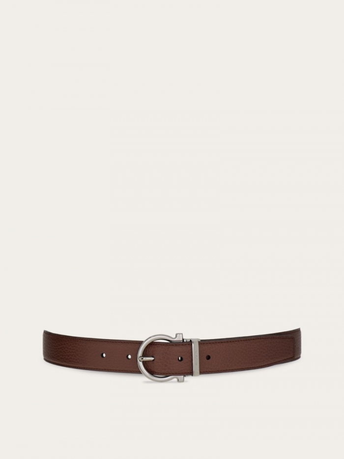 Ferragamo Men's Reversible And Adjustable Gancini Belt - Cocoa/Black | Quick Ship!