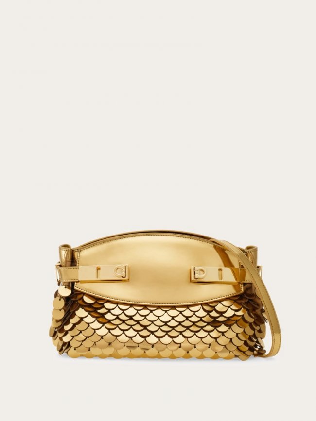 Ferragamo Women's Hug Soft Crossbody Bag With Sequins - Gold | Quick Ship!