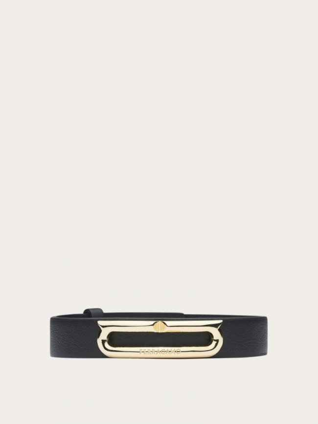Ferragamo Men's Bracelet With Gancini Ornament - Black | Quick Ship!