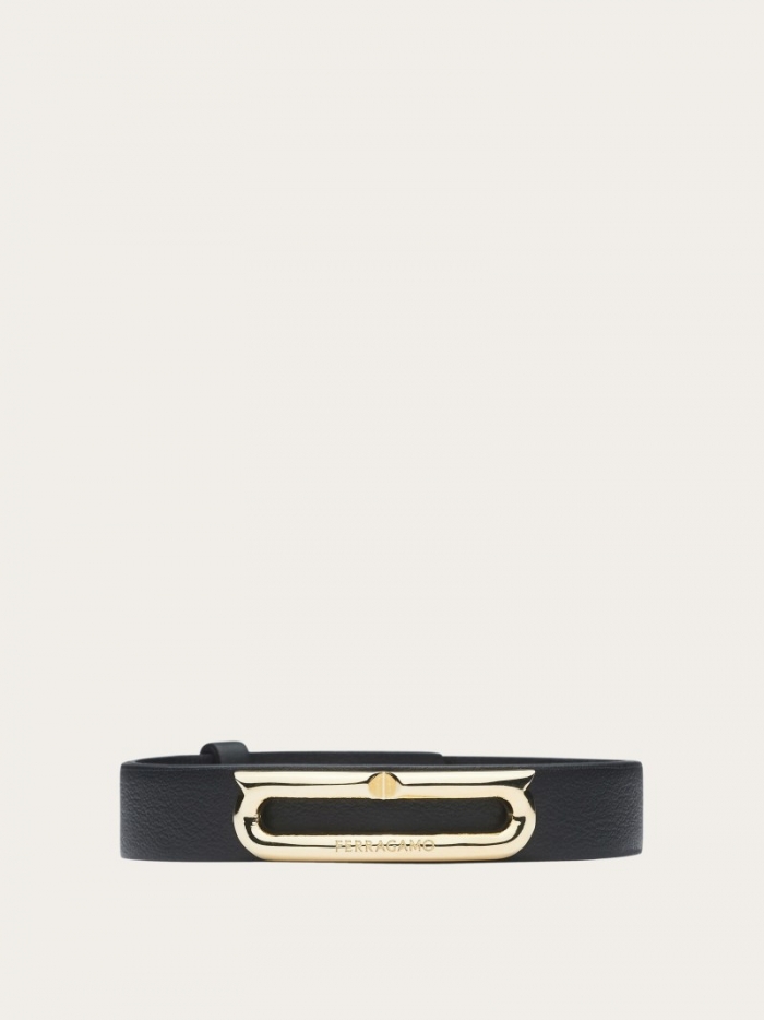 Ferragamo Men's Bracelet With Gancini Ornament - Black | Quick Ship!