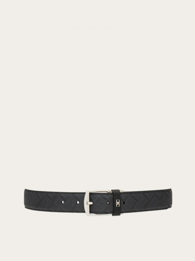 Ferragamo Men's Reversible And Adjustable Belt - Black/Grey | Quick Ship!