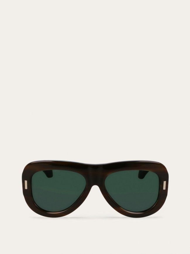 Ferragamo Women's Sunglasses - Striped Brown-Green/Green | Quick Ship!