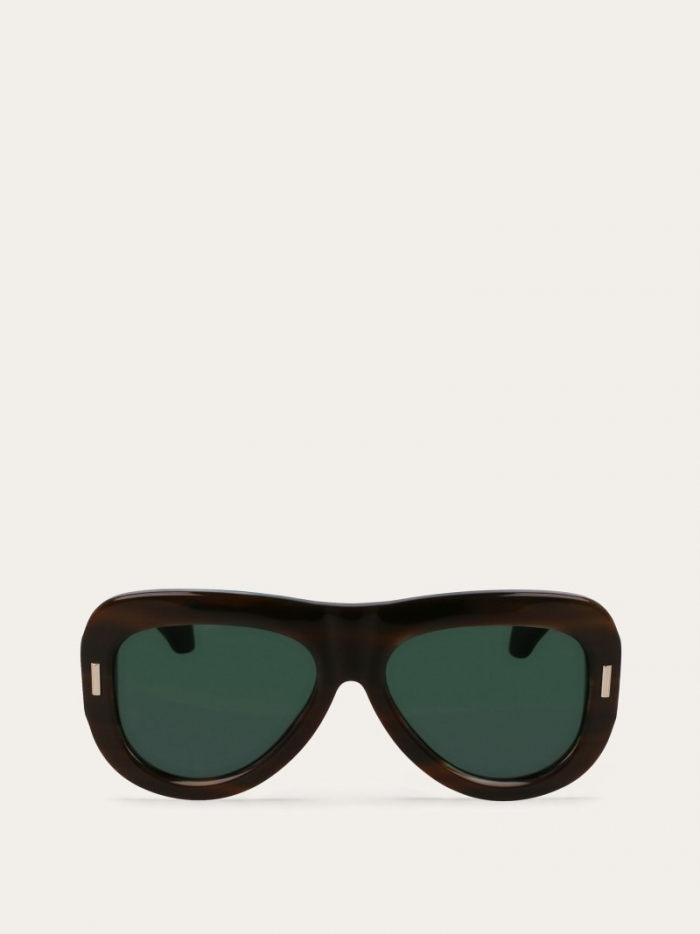 Ferragamo Women's Sunglasses - Striped Brown-Green/Green | Quick Ship!