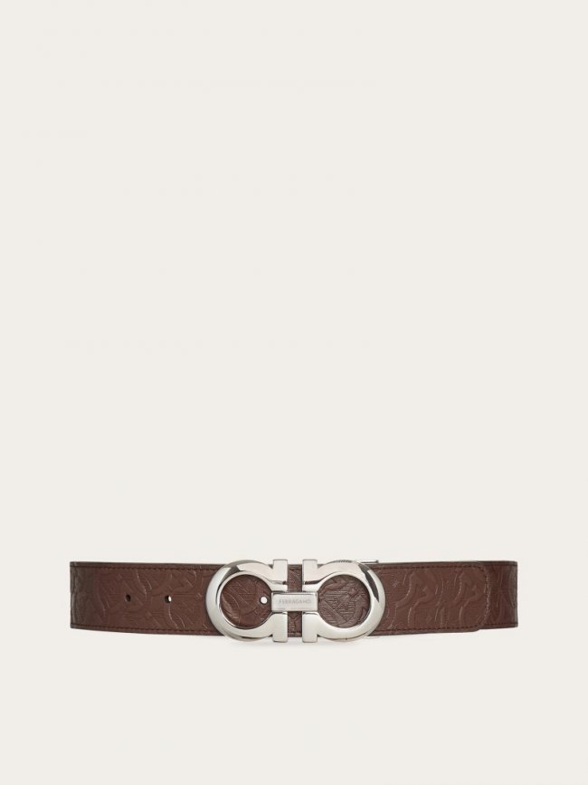 Ferragamo Men's Reversible And Adjustable Gancini Belt - Tobacco/Black | Quick Ship!