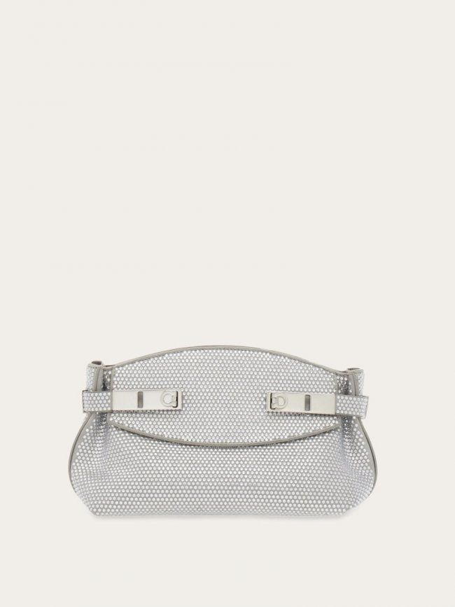 Ferragamo Women's Hug Soft Crossbody Bag With Crystals - Cloud | Quick Ship!