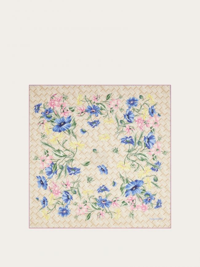 Ferragamo Women's Bouquet Print Silk Scarf - Oxford Blue | Quick Ship!