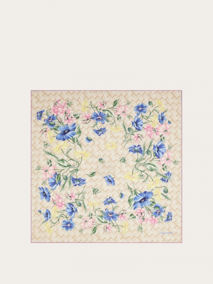 Ferragamo Women's Bouquet Print Silk Scarf - Oxford Blue | Quick Ship!